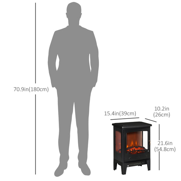 Freestanding fireplace stove with realistic flame effect and adjustable temperature 750W/1500W, black