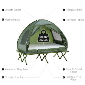 Foldable Portable Camping Tent Air Mattress with Carry Bag and Pump Backpacking Shelter Sleeping Bed Dark Green