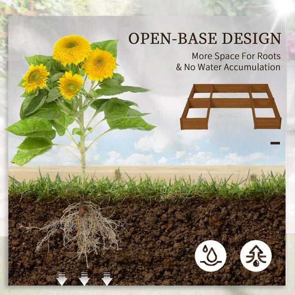 5-compartment wooden planter, open bottom, brown