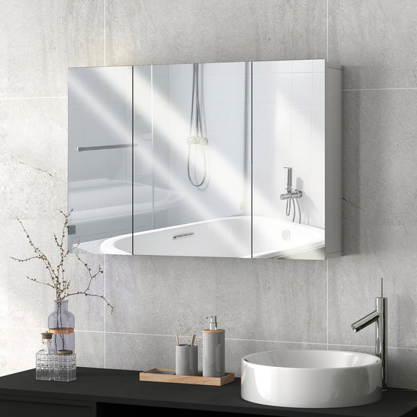 Medicine cabinet with mirror, 3 doors and adjustable shelves, white