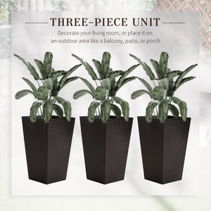 Set of 3 tall plant pots, brown