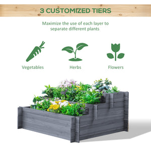 Three-tier raised wooden planter, grey