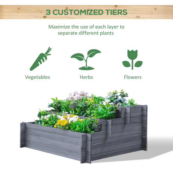 Three-tier raised wooden planter, grey