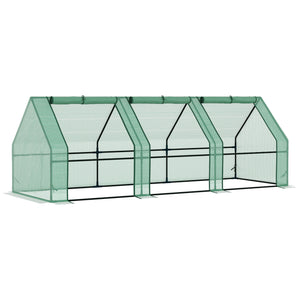 Portable Mini Tunnel Greenhouse for Growing Plants and Flowers with Zippered Roll-Up Doors and Polyethylene Cover, Green