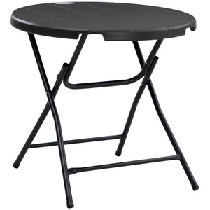 Round folding patio table with HDPE top and steel frame, dark grey