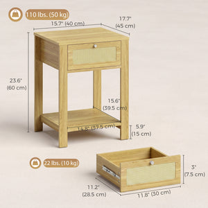 Side Tables with Drawer, Natural Wood Finish, Set of 2