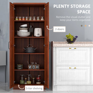 5-Tier Pantry with Doors and Adjustable Shelves, Brown