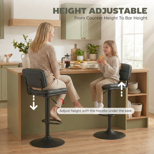 Adjustable black faux leather bar stools, set of 2