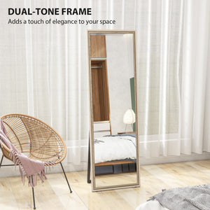 Rectangular full-length mirror with two-tone frame, white wood grain