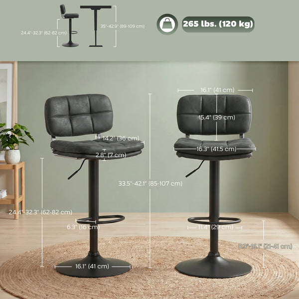 Adjustable black faux leather bar stools, set of 2
