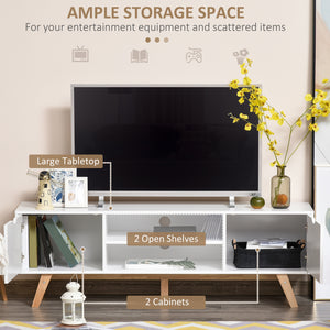 Modern wooden TV stand with 2 storage drawers for TVs up to 65 inches, white