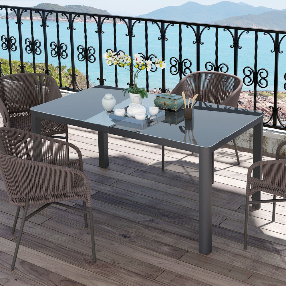 Aluminum garden table with glass top, grey