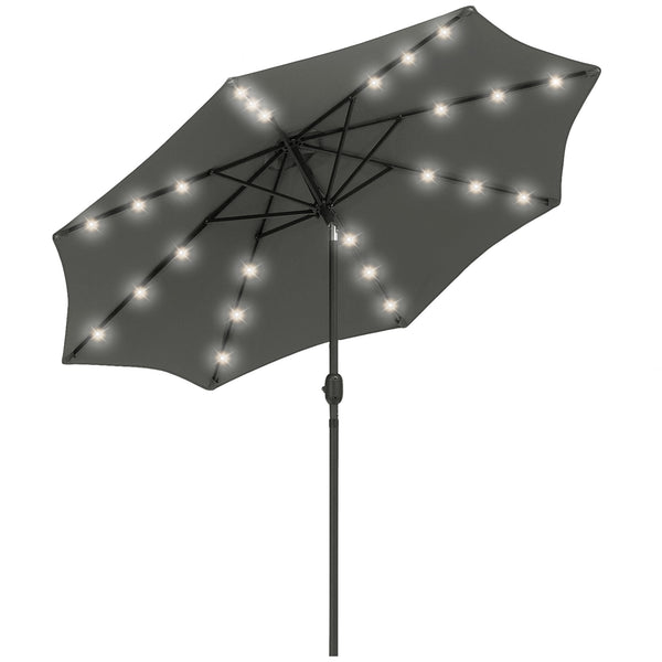 8.8-foot sun umbrella with 24 LED lights, tiltable canopy, anthracite grey 