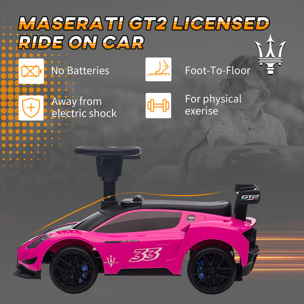 Maserati GT2 push car with storage, music, horn, pink