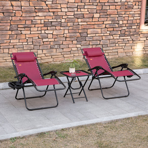 Ensemble patio rouge de 2 chaises avec coussins, table d’appoint avec porte-gobelets, parfait pour jardin ou terrasse