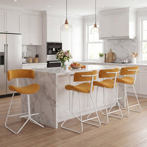 Set of 2 25-inch counter-height armless bar stools with padded seat and footrest - Orange