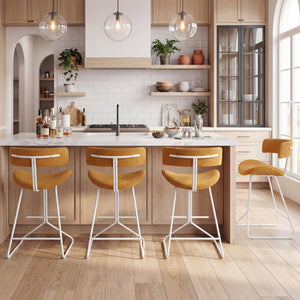 Set of 2 25-inch counter-height armless bar stools with padded seat and footrest - Orange