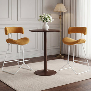 Set of 2 25-inch counter-height armless bar stools with padded seat and footrest - Orange