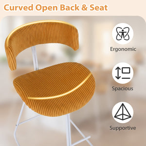 Set of 2 25-inch counter-height armless bar stools with padded seat and footrest - Orange