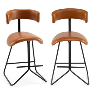 Set of 2 modern 25-inch upholstered faux leather counter stools - Espresso