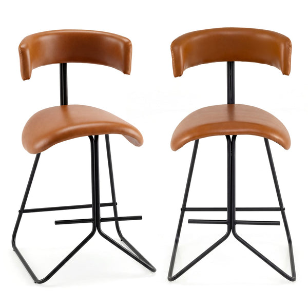 Set of 2 modern 25-inch upholstered faux leather counter stools - Espresso