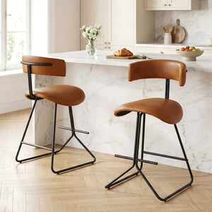 Set of 2 modern 25-inch upholstered faux leather counter stools - Espresso