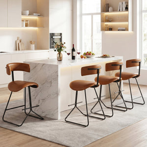 Set of 2 modern 25-inch upholstered faux leather counter stools - Espresso