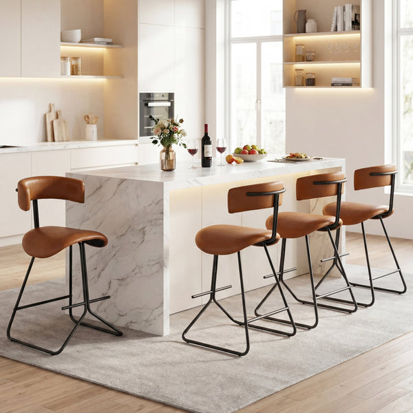 Set of 2 modern 25-inch upholstered faux leather counter stools - Espresso