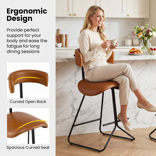 Set of 2 modern 25-inch upholstered faux leather counter stools - Espresso