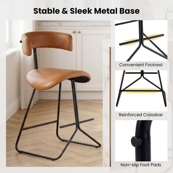 Set of 2 modern 25-inch upholstered faux leather counter stools - Espresso