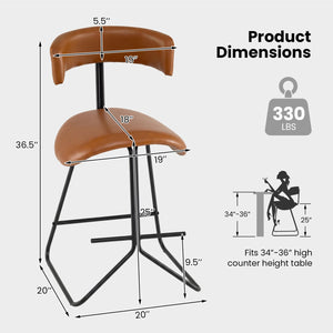 Set of 2 modern 25-inch upholstered faux leather counter stools - Espresso