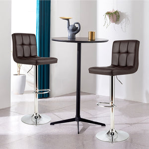 Set of 2 square adjustable and swivel PU leather bar stools with backrest and footrest - cafe