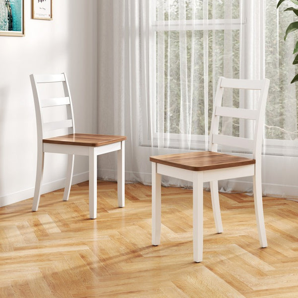 Set of 2 wooden dining chairs with solid rubberwood legs