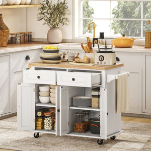 Kitchen island with rubberwood storage, spice rack, towel rail