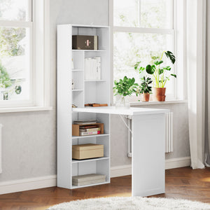 Convertible folding desk with whiteboard and side shelf, white