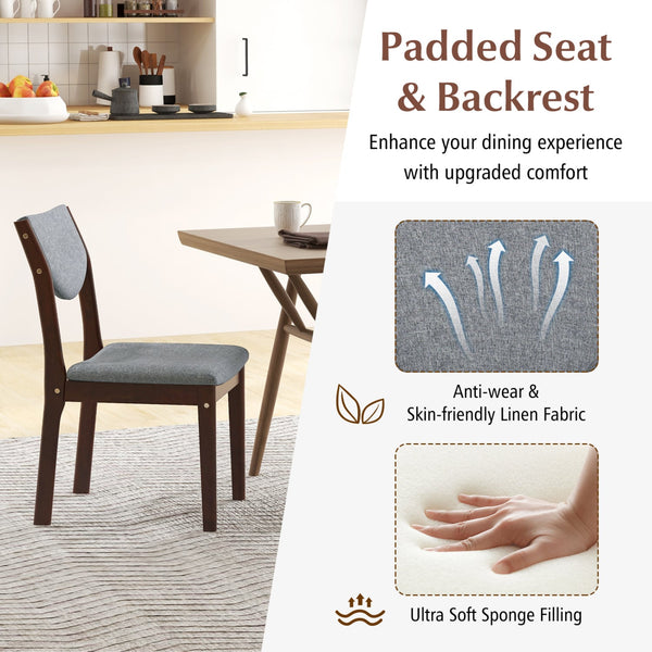 Set of 2 wooden kitchen chairs with faux leather padded seat - Grey