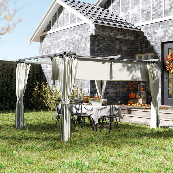 10 x 13 pergola with retractable awning and curtains