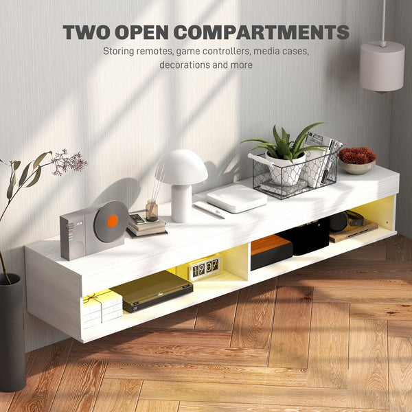 Modern wall-mounted TV unit with storage and LED lighting for TVs up to 75 inches, white