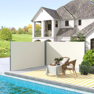 Double retractable outdoor privacy wall, cream white
