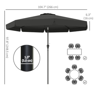 2.6" Table Umbrella with Tilt and Crank for Garden, Yard, Patio, Black
