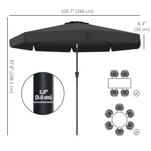 2.6" Table Umbrella with Tilt and Crank for Garden, Yard, Patio, Black