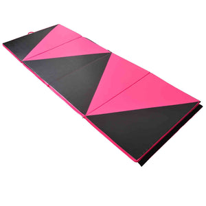 4'x10'x2" Folding Gymnastics Mat with Carry Handles, Pink and Black