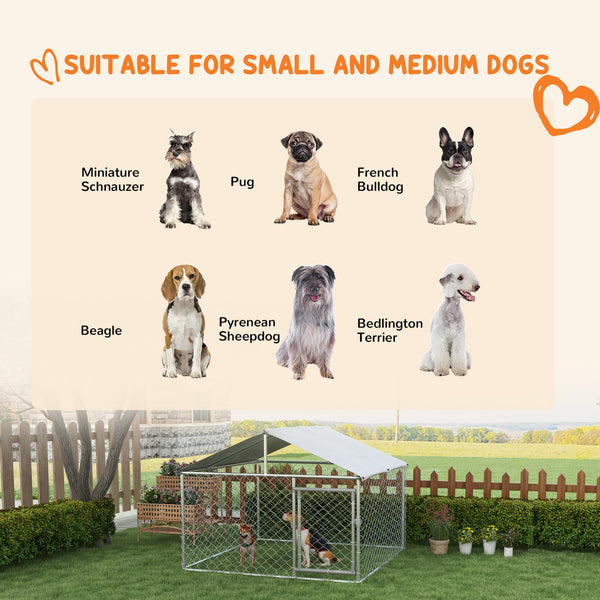 Heavy-duty galvanized steel outdoor dog kennel with UV-resistant roof