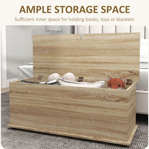 Storage chest with 2 safety hinges and hinged lid, oak