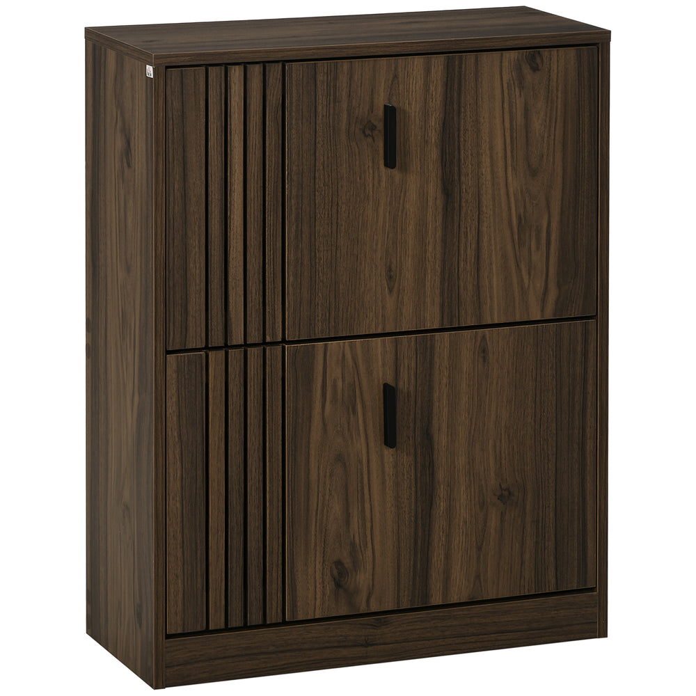 Shoe cabinet for 12 pairs, with 2 hinged drawers and adjustable shelves, walnut color