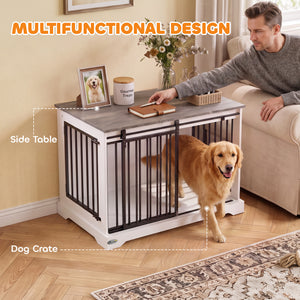 Dog crate furniture with sliding door, 100 cm, white