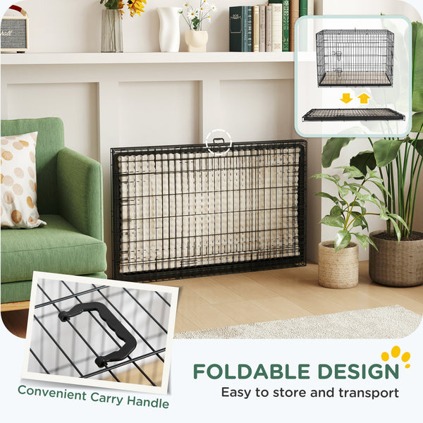 41" Dog Crate with 2 Doors, Foldable Metal Dog Crate with Soft Cushion, Black