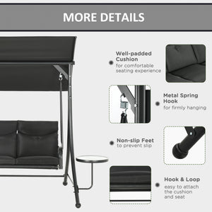 3-seater steel swing with adjustable canopy, black