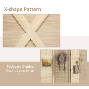 4-panel wooden screen with perforated panel, natural