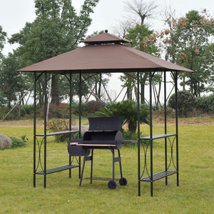 Two-tier barbecue gazebo with shelf, brown 